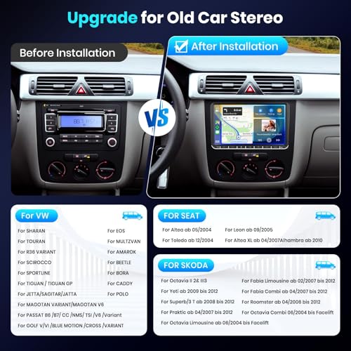 Podofo 2G64G for VW Passat Tiguan Golf Jetta T5 EOS Polo Skoda Android Car Stereo with Wireless Carplay Android Auto 9 Touch Screen Bluetooth Car Radio Support GPS Navigation WiFi FM SWCBackup Camera - Image 3