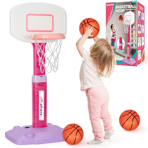 GMAOPHY Toddler Basketball Hoop Indoor for Age 13 Adjustable Kids Basketball Hoop Mini Basketball Hoops with 3 Balls for Outdoor Poolside Birthday Christmas Sport Toys Gift for Baby Boy Girl 1 2 3 4 Pink - Image 1