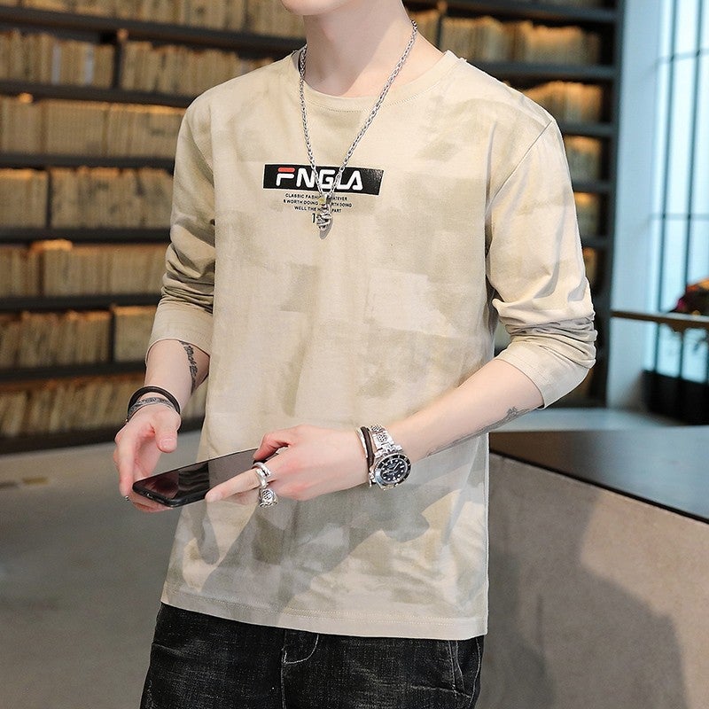 Work Pure Clothes Wear-Resistant and Stain-Resistant Outdoor Spring and Summer Long-Sleeved T-Shirt Mens Thin Trbottomy Versatile Bottoming Shirt Summer T-Shirt Fngkhaki - Image 1