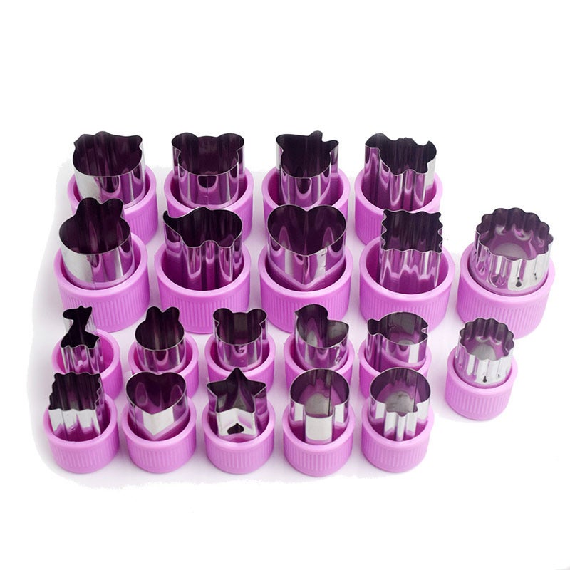Stainless steel biscuit vegetable and fruit cutting cartoon dough butterfly noodle steamed bread 20 sets Full hand guard 20-piece set 9 large 11 small(purple) - Image 1