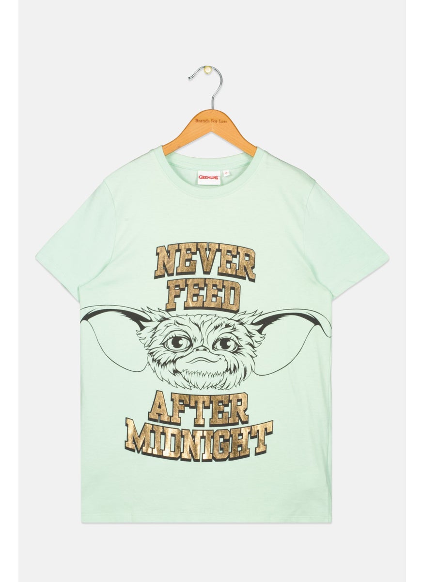 Gremlins Kids Girl Graphic Print Short Sleeve Top, Mint Green Combo  - Image 1