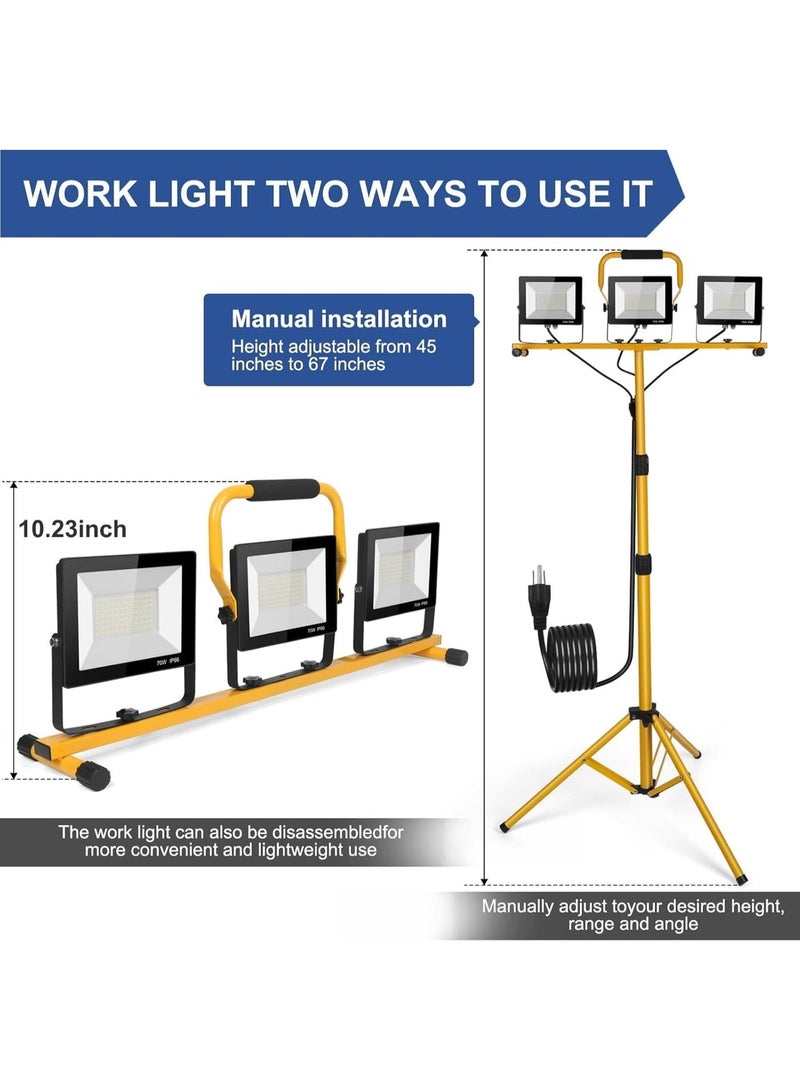 YOUWE7 مصباح عمل LED من YOUWE7 بقوة 21000 لومن مع حامل، 3 رؤوس مصباح عمل قابلة للتعديل مع مفتاح تشغيل فردي، مصباح عمل ثلاثي القوائم مقاوم للماء للاستخدام في مواقع العمل الداخلية والخارجية وورش العمل والجراجات ومواقع البناء - Image 4