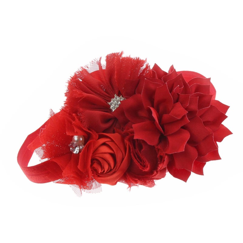 My Lello Headband Shabby Fabric Flower Cluster Baby Infant Toddler Girl Stretchy Elastic Red