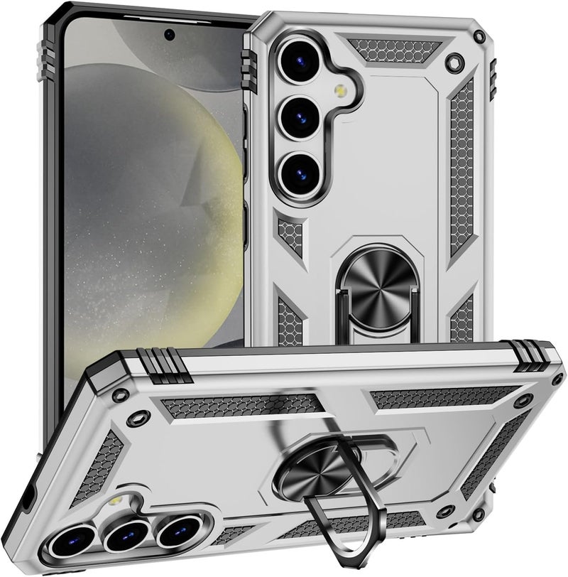 for Samsung Galaxy S25 Case, Military Grade Drop Protection Cover 360 Shockproof Heavy Duty Hard Bumper Rugged Mobile Phone Cases with Kickstand for Samsung Galaxy S25(Silver) - Image 1
