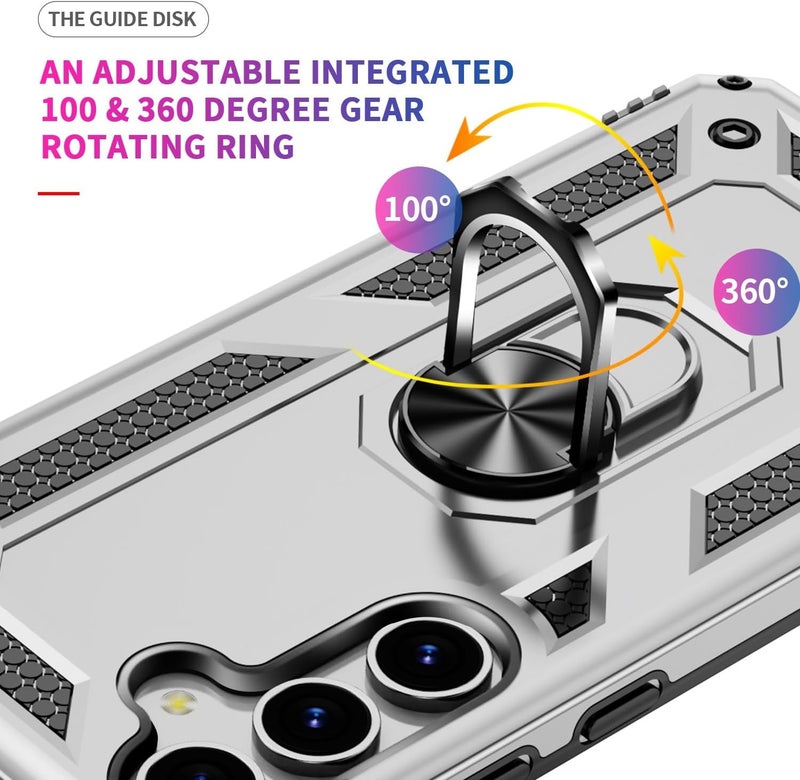 for Samsung Galaxy S25 Case, Military Grade Drop Protection Cover 360 Shockproof Heavy Duty Hard Bumper Rugged Mobile Phone Cases with Kickstand for Samsung Galaxy S25(Silver) - Image 3