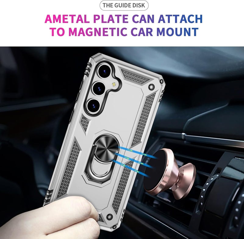 for Samsung Galaxy S25 Case, Military Grade Drop Protection Cover 360 Shockproof Heavy Duty Hard Bumper Rugged Mobile Phone Cases with Kickstand for Samsung Galaxy S25(Silver) - Image 4