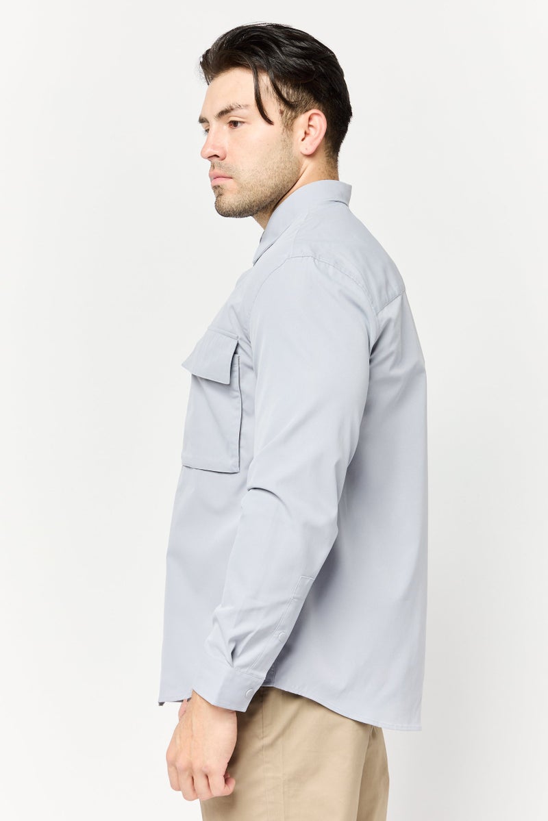 SELECTED Men Regular Fit Long Sleeve Solid Casual Shirt, Grey - Image 3