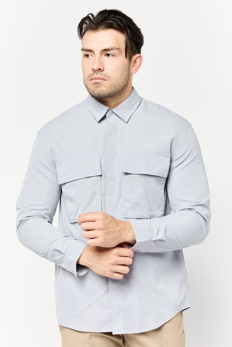 SELECTED Men Regular Fit Long Sleeve Solid Casual Shirt, Grey - Image 1