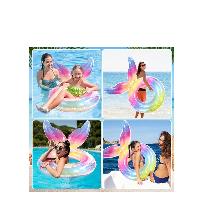SOLARAE Swimming Ring Adults Teenagers- Mermaid Swimming Float Rubber Ring, Inflatable Ring Pool Floats, Floating Ring Summer Pool Beach Supplies Pool Tubes Party Water Sports Toy - Image 5