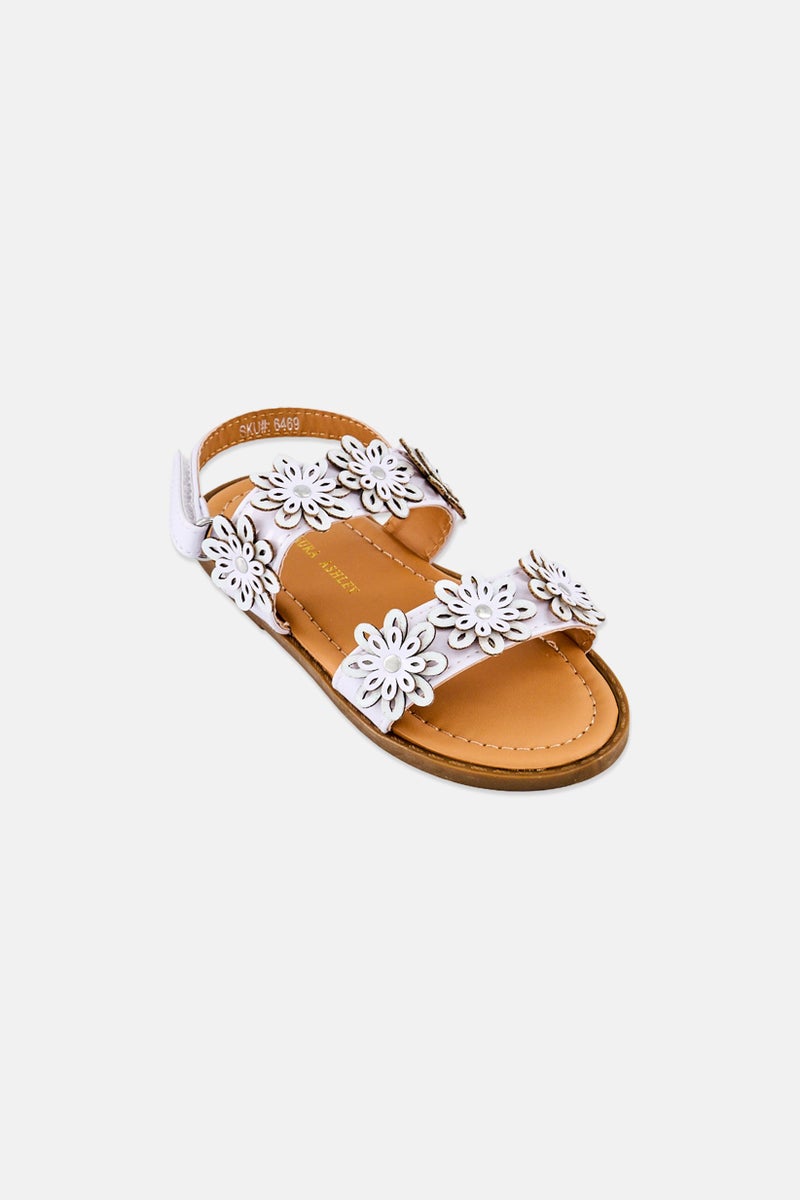 LAURA ASHLEY Toddlers Girl Leather Velcro Closure Sandals, White - Image 1