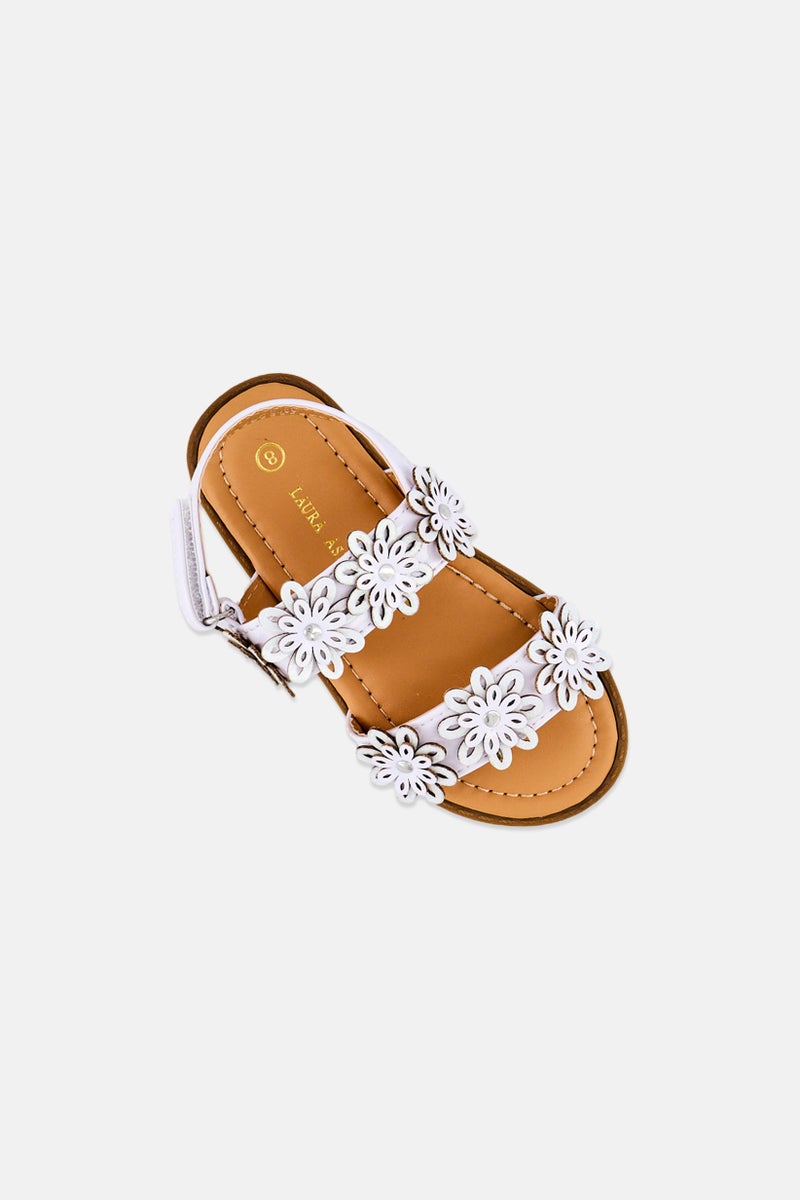 LAURA ASHLEY Toddlers Girl Leather Velcro Closure Sandals, White - Image 3
