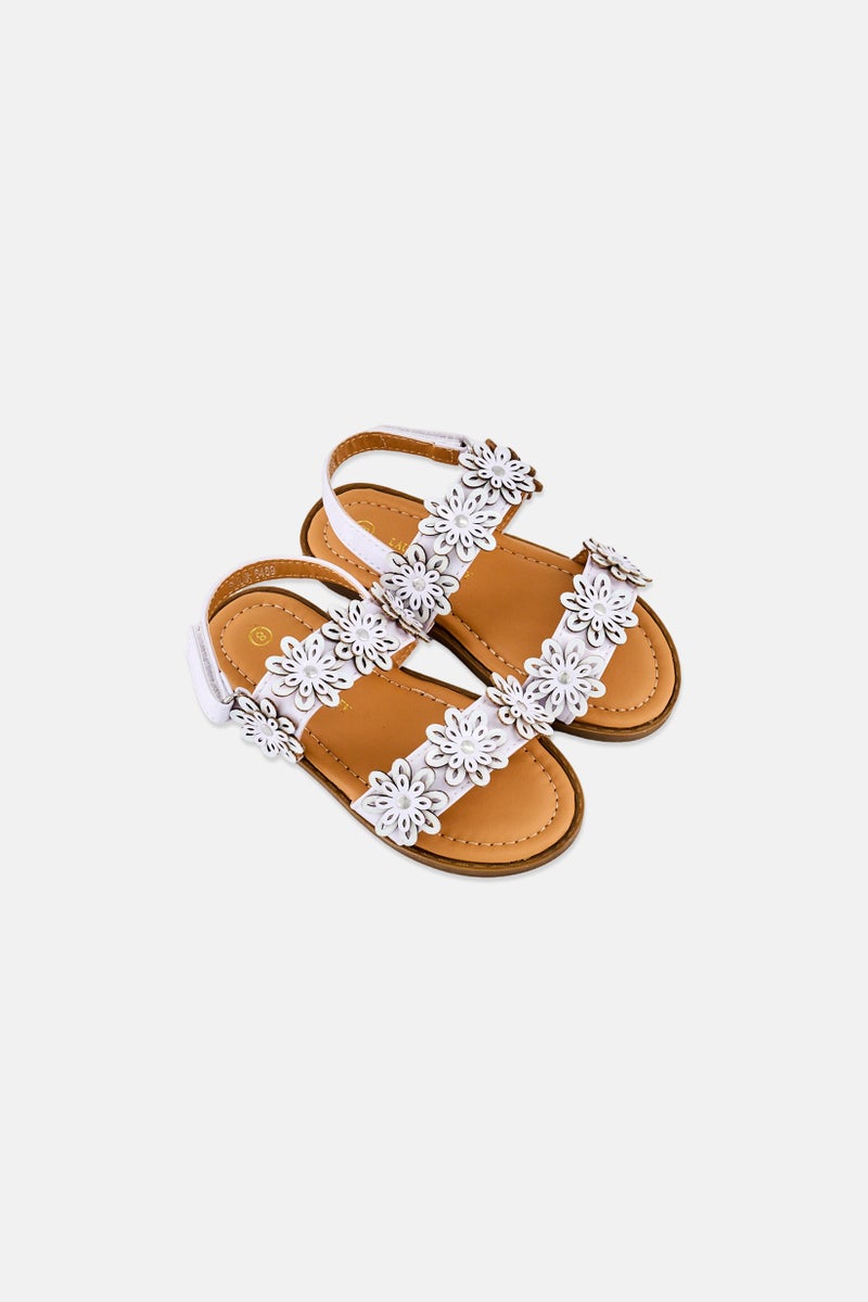 LAURA ASHLEY Toddlers Girl Leather Velcro Closure Sandals, White - Image 4