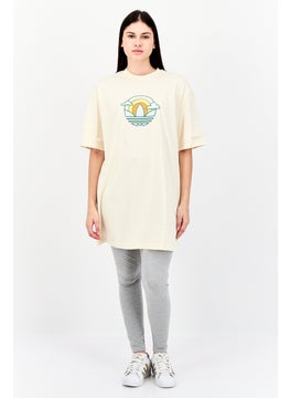 adidas Originals Women Sportswear Fit Short Sleeves Outdoor T-Shirt Dress, Beige  - Image 4