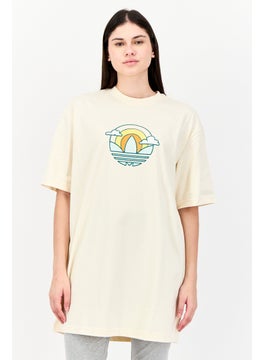 adidas Originals Women Sportswear Fit Short Sleeves Outdoor T-Shirt Dress, Beige  - Image 1