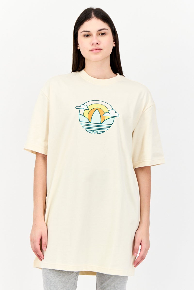 adidas Originals Women Sportswear Fit Short Sleeves Outdoor T-Shirt Dress, Beige - Image 1