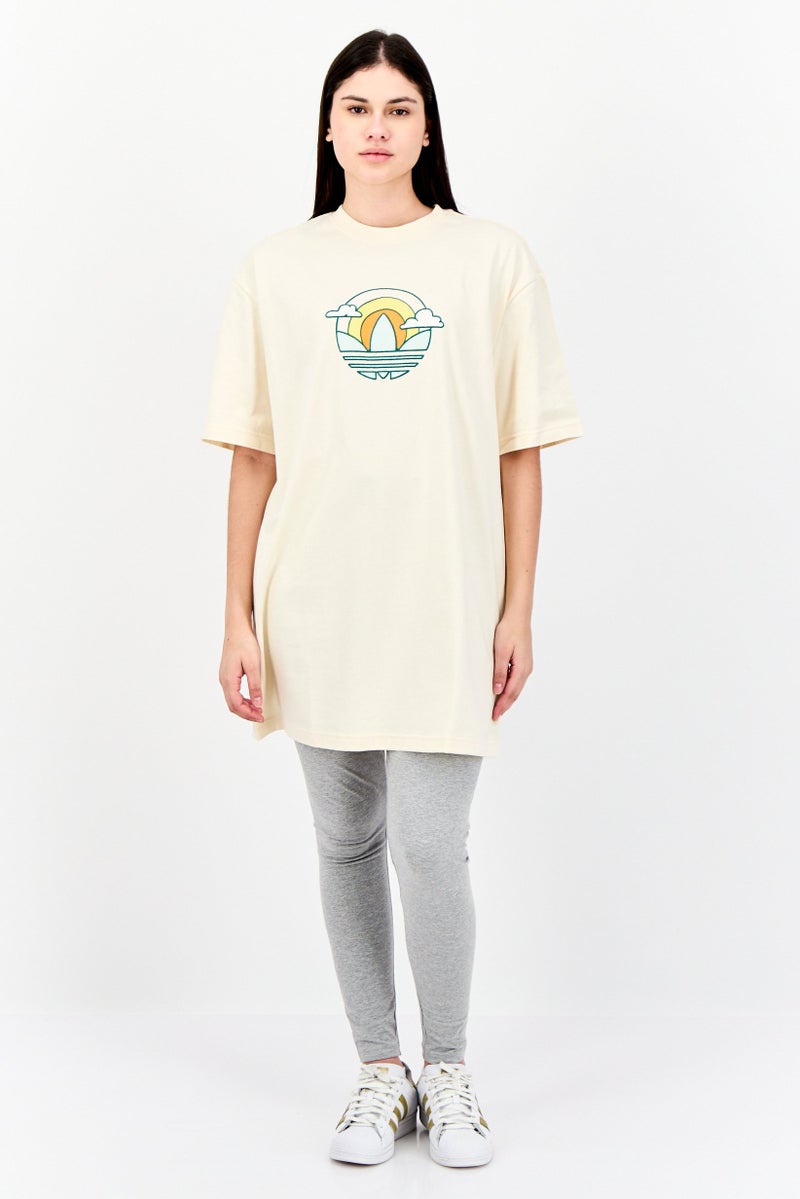 adidas Originals Women Sportswear Fit Short Sleeves Outdoor T-Shirt Dress, Beige - Image 4