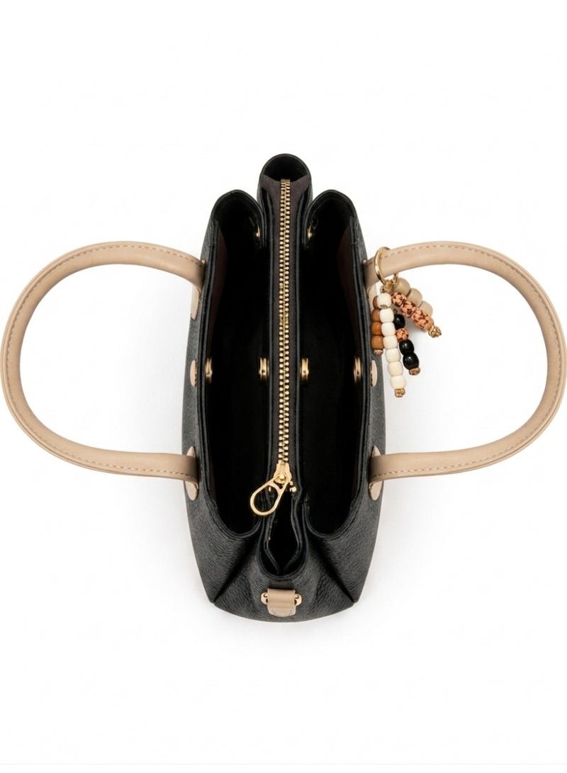 Kanaz Kharza Women’s Handbag with Elegant Beaded Charm – Stylish Leather Tote Bag with Top Handle & Detachable Shoulder Strap - Image 2
