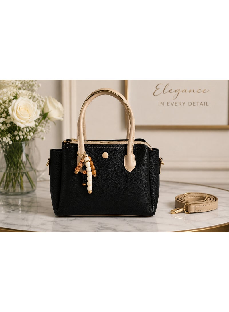 Kanaz Kharza Women’s Handbag with Elegant Beaded Charm – Stylish Leather Tote Bag with Top Handle & Detachable Shoulder Strap - Image 4