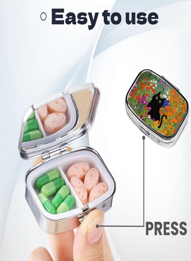KWSAAHU Metal 2 Compartment Square Pill Organizer Sealed Travel Pill Container, Mini Size Pill Box for Pocket Wallets Two Times a Day Compact Pill Case for Children, Men and Woman - Cute Flower Cat - Image 3