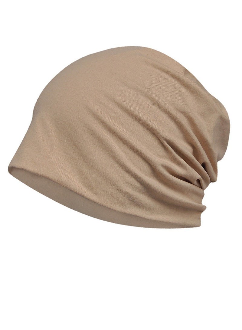 Loquat Infinity Scarf Headwear Cap Solid Color Beanie Hat Khaki 