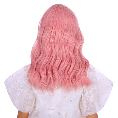 DUDUWIG Girls Pink Wig with Air Bangs Kids Short Lovely Pink Wavy Curly Wigs Child Light Pink Synthetic Cosplay Hair - Image 3