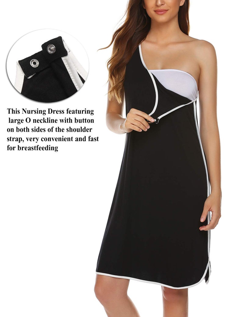 Ekouaer Labor and Delivery Gown for Hospital 3 in 1 Nursing Dress Sleeveless Maternity Snap Button Breastfeeding Nightgown Black M - Image 2