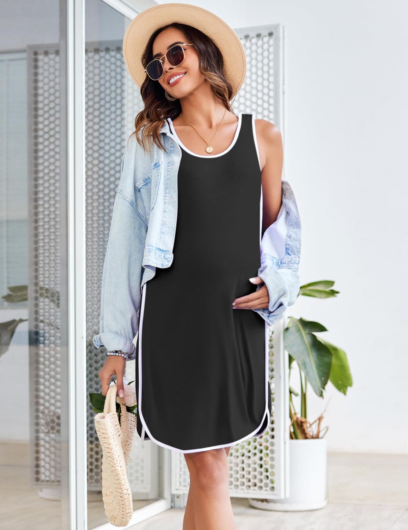 Ekouaer Labor and Delivery Gown for Hospital 3 in 1 Nursing Dress Sleeveless Maternity Snap Button Breastfeeding Nightgown Black M - Image 4