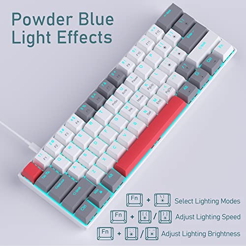 Camiysn 60% Mechanical Gaming Keyboard,Mixed Color Keycaps Gaming Keyboard with Red Switches, Detachable Type-C Cable Mini Keyboard with Blue LED Light for PC/Laptop - Image 5