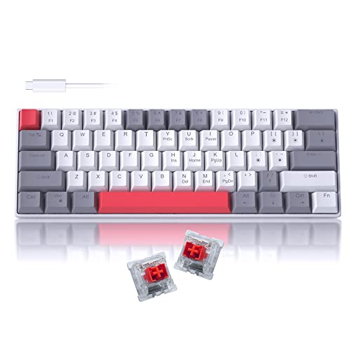 Camiysn 60% Mechanical Gaming Keyboard,Mixed Color Keycaps Gaming Keyboard with Red Switches, Detachable Type-C Cable Mini Keyboard with Blue LED Light for PC/Laptop - Image 1