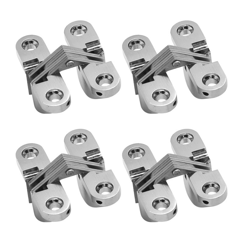 Rierdge 1-3/4" Hidden Hinge Stainless Steel 180 Degree Invisible Cross Hinges for Kitchen Cabinet Door Frameless Concealed Hinge with Screws, 4pcs - Image 1