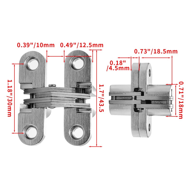 Rierdge 1-3/4" Hidden Hinge Stainless Steel 180 Degree Invisible Cross Hinges for Kitchen Cabinet Door Frameless Concealed Hinge with Screws, 4pcs - Image 2