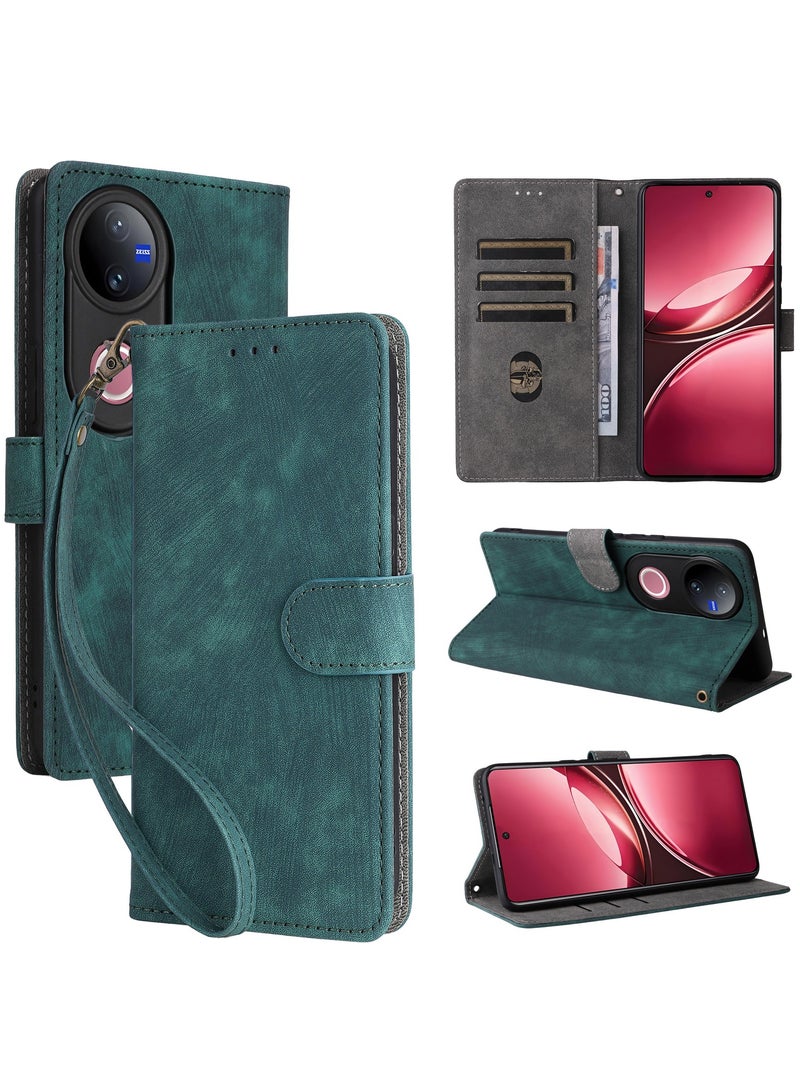 For Vivo V50 Flip Cover with Hand Strap, PU Leather Full Body Protection Shockproof Flip Mobile Cover, RFID Anti-theft Brush Folio Wallet Phone Case - Image 1