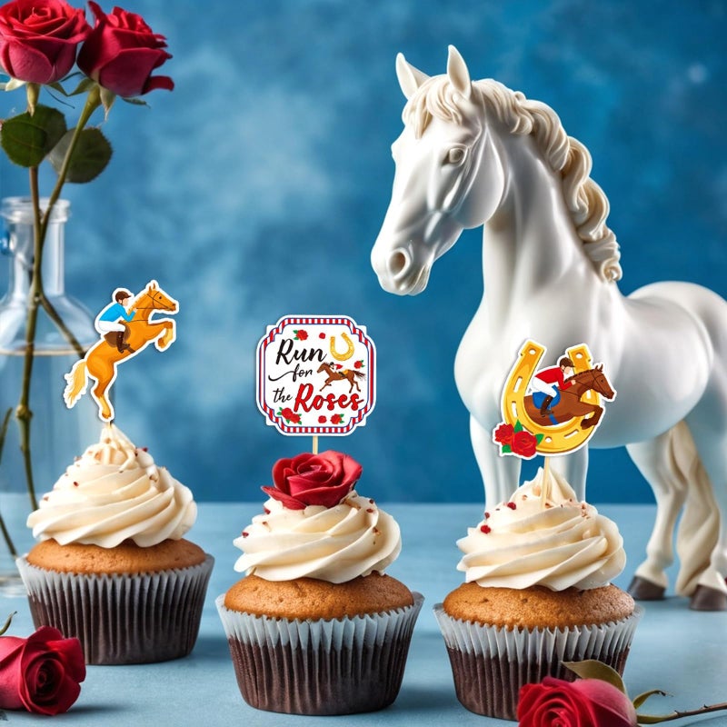 SANNIX 72 PCS Horse Derby Cupcake Toppers  9 Style Derby Party Decorations  Race Horse Cupcake Picks Cake Decorations Horse Derby Toothpicks for Kentucky Decorations Horse Party Supplies - Image 5