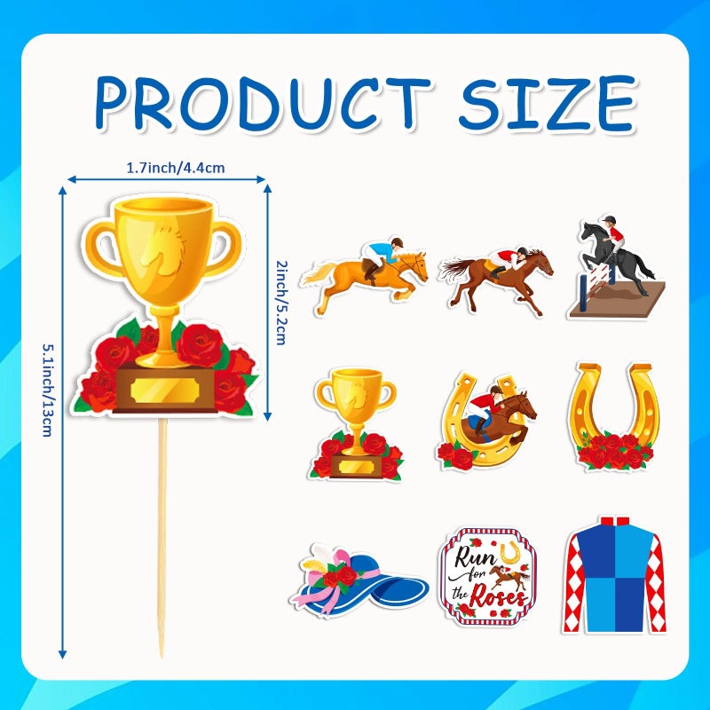 SANNIX 72 PCS Horse Derby Cupcake Toppers  9 Style Derby Party Decorations  Race Horse Cupcake Picks Cake Decorations Horse Derby Toothpicks for Kentucky Decorations Horse Party Supplies - Image 2