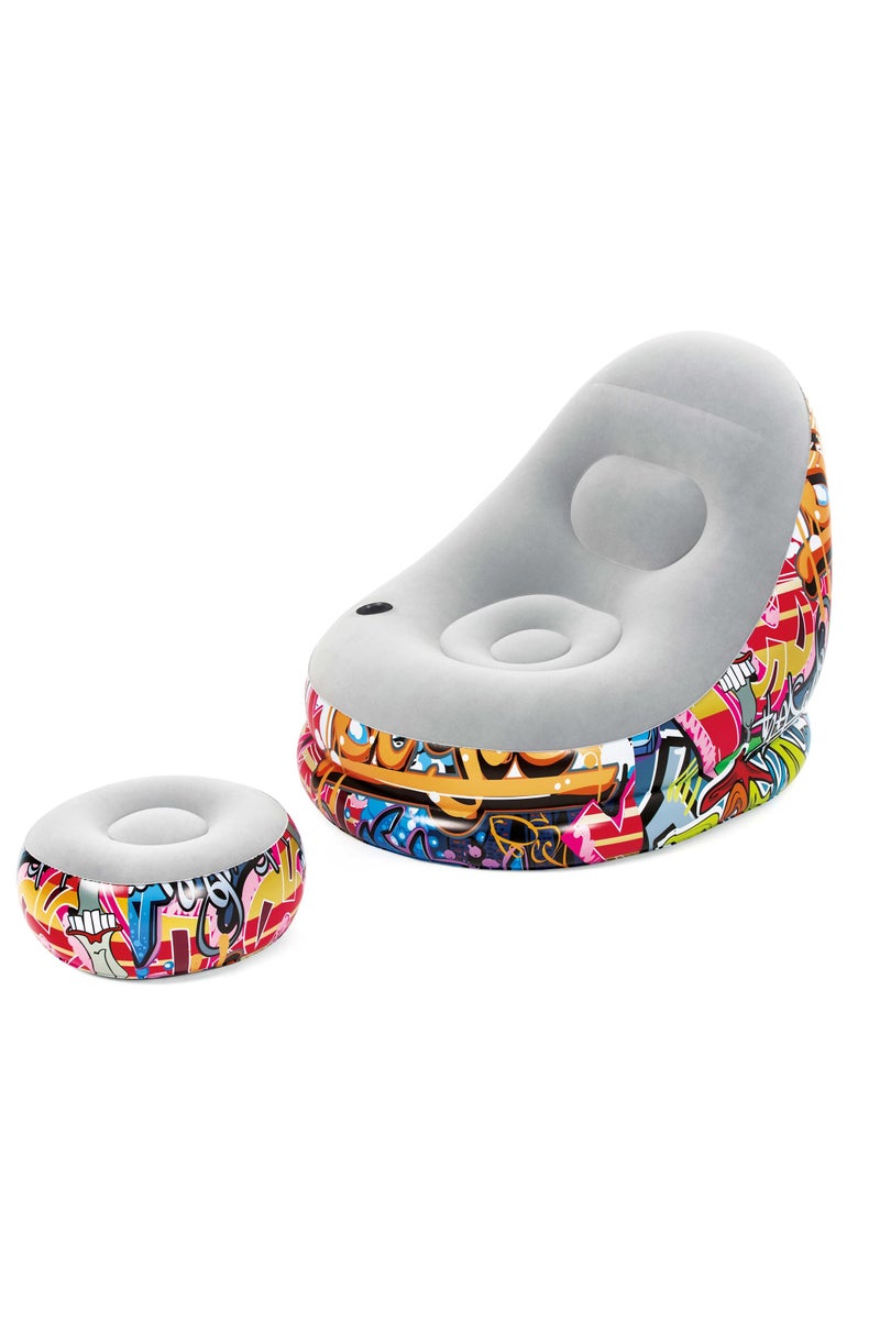 Bestway Bestway Comfort Cruiser Grafitti Design Air Chair with Footrest 121x100x86cm | Air Chair | Inflatable Chair for Indoor & Outdoor  - Image 1