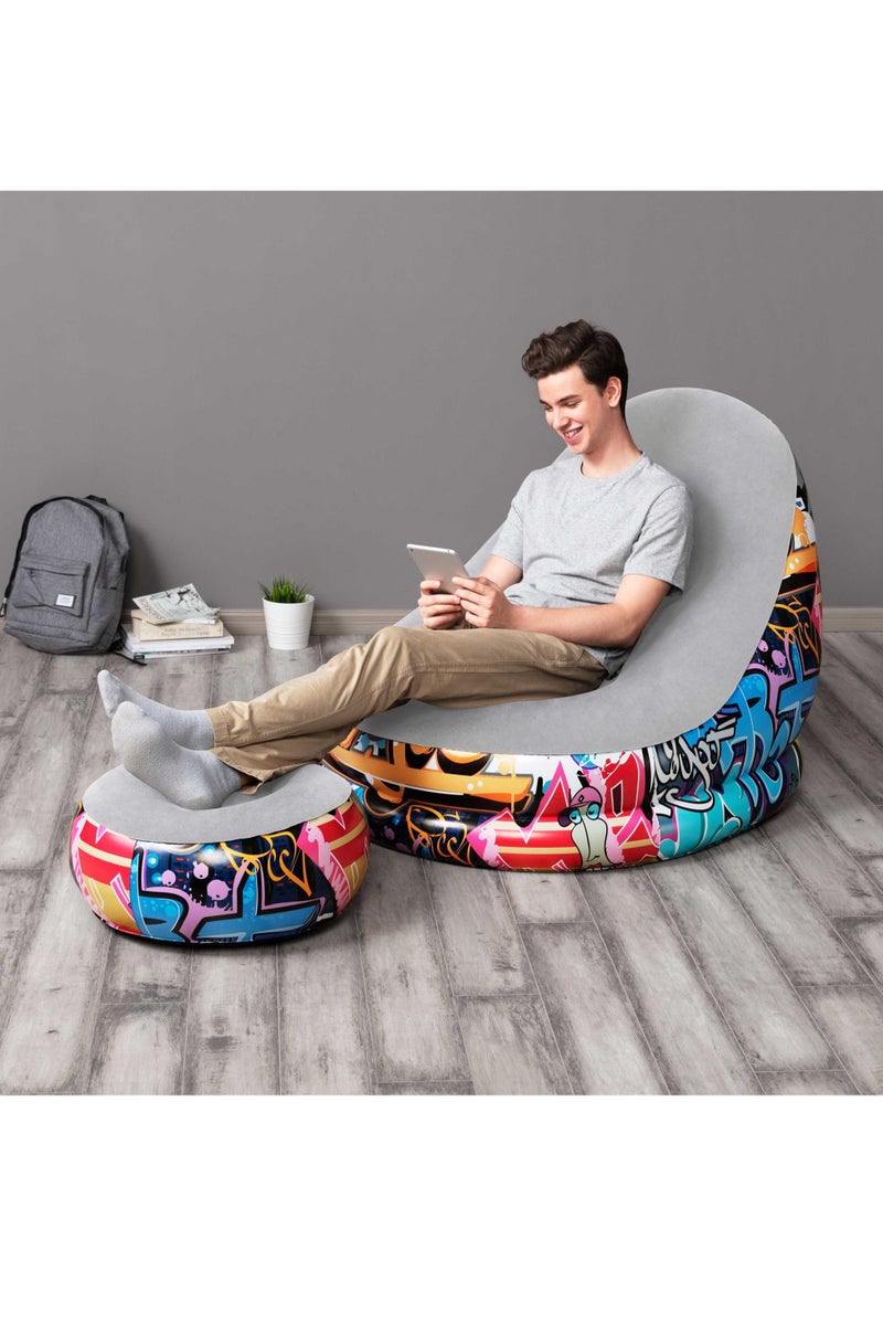 Bestway Bestway Comfort Cruiser Grafitti Design Air Chair with Footrest 121x100x86cm | Air Chair | Inflatable Chair for Indoor & Outdoor  - Image 2