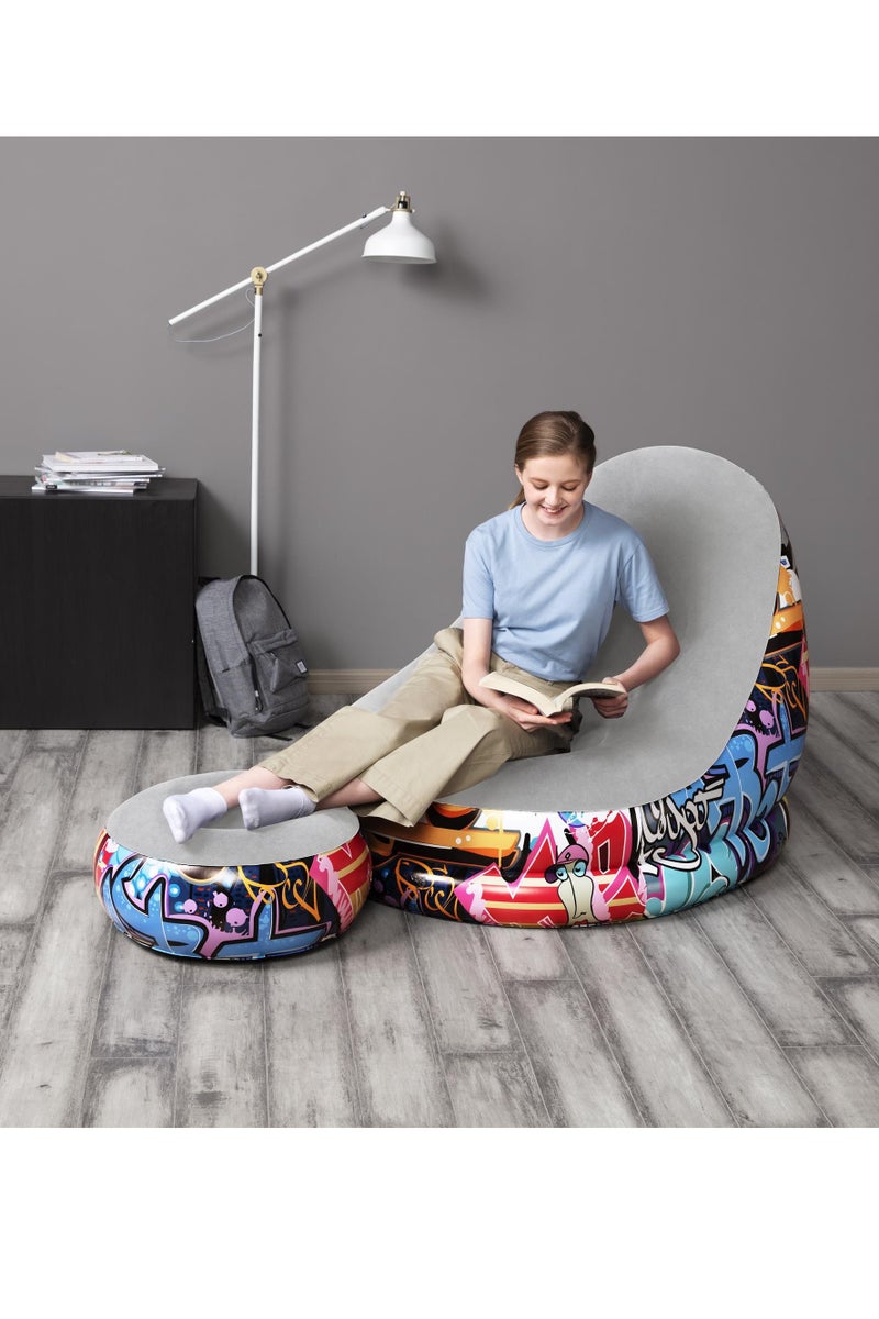 Bestway Bestway Comfort Cruiser Grafitti Design Air Chair with Footrest 121x100x86cm | Air Chair | Inflatable Chair for Indoor & Outdoor  - Image 3