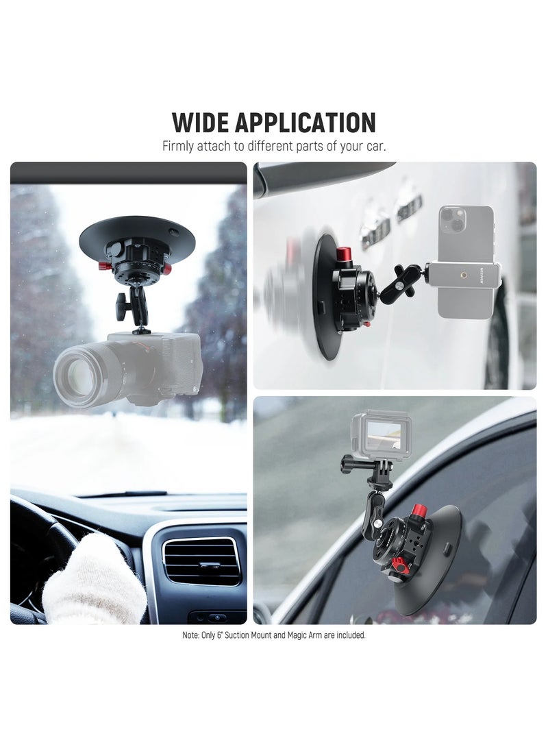 Neewer NEEWER 6 Inch Camera Phone GoPro Suction Mount with Magic Arm, Strong Vacuum Cup Holder for Car Shooting, 360° Rotation, Stable Support for Action Cameras & Smartphones  - Image 4