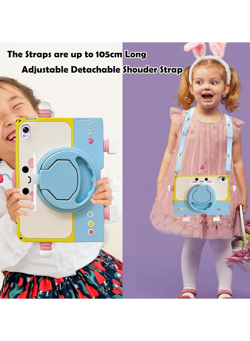 عام حالة للأطفال متوافقة مع جهاز Huawei MatePad 11.5 S 2024، حالة للأطفال بتصميم آلية لطيف مع حامل قلم، حامل مقبض قابل للدوران بزاوية 360 درجة، حزام كتف - Image 4