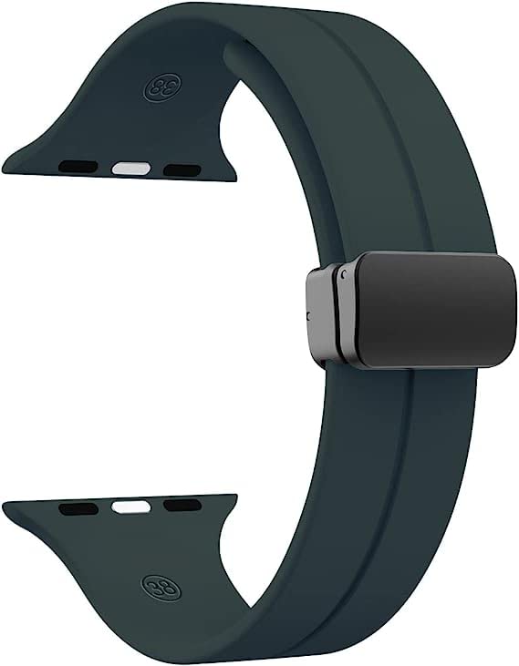 Printme Silicone Sport Band Compatible with Apple Watch 49 mm, 45 mm, 44 mm, 42 mm Magnetic Clasp Adjustable Strap Compatible for iWatch Series Ultra, SE, SE 2, Series 3,4,5,6,7,8 (Alpine Green) - Image 1