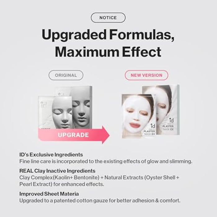 ID PLACOSMETICS قناع الوجه ID PLACOSMETICS FIT PLASTER EX (4 أوراق) - مجموعة أقنعة ورقية من طين الكاولين للتحكم في المسام والزيوت، قناع كوري من قطعتين لتنعيم الملمس وإنهاء غير لامع - Image 3