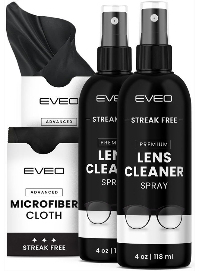 EVEO Eyeglass Cleaner Spray - No Streaks Technology with Microfiber Cleaning Cloth- Glasses Cleaning Kit - Glasses Cleaner Spray with Lens Cleaner Cloth - Screen & Eye Glasses Kit - 8oz (4ozx2) - Image 1