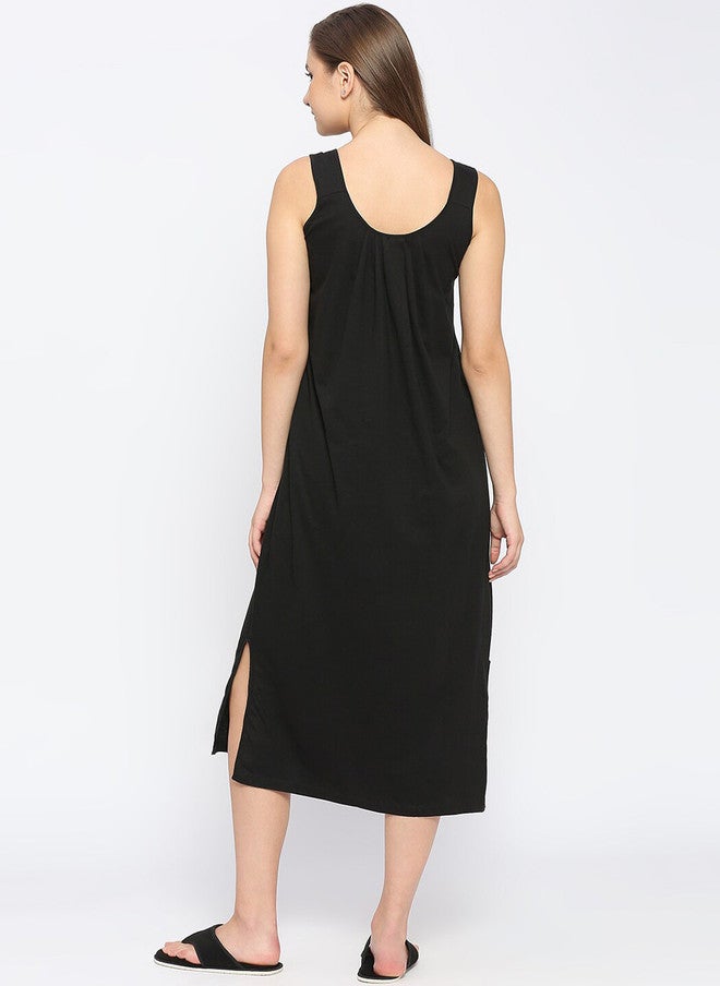 Red Rose RedRose Black Round Neck Cotton Nighty Slip - Image 5