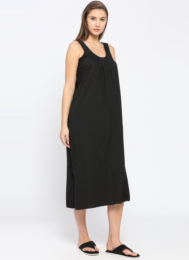 Red Rose RedRose Black Round Neck Cotton Nighty Slip - Image 3