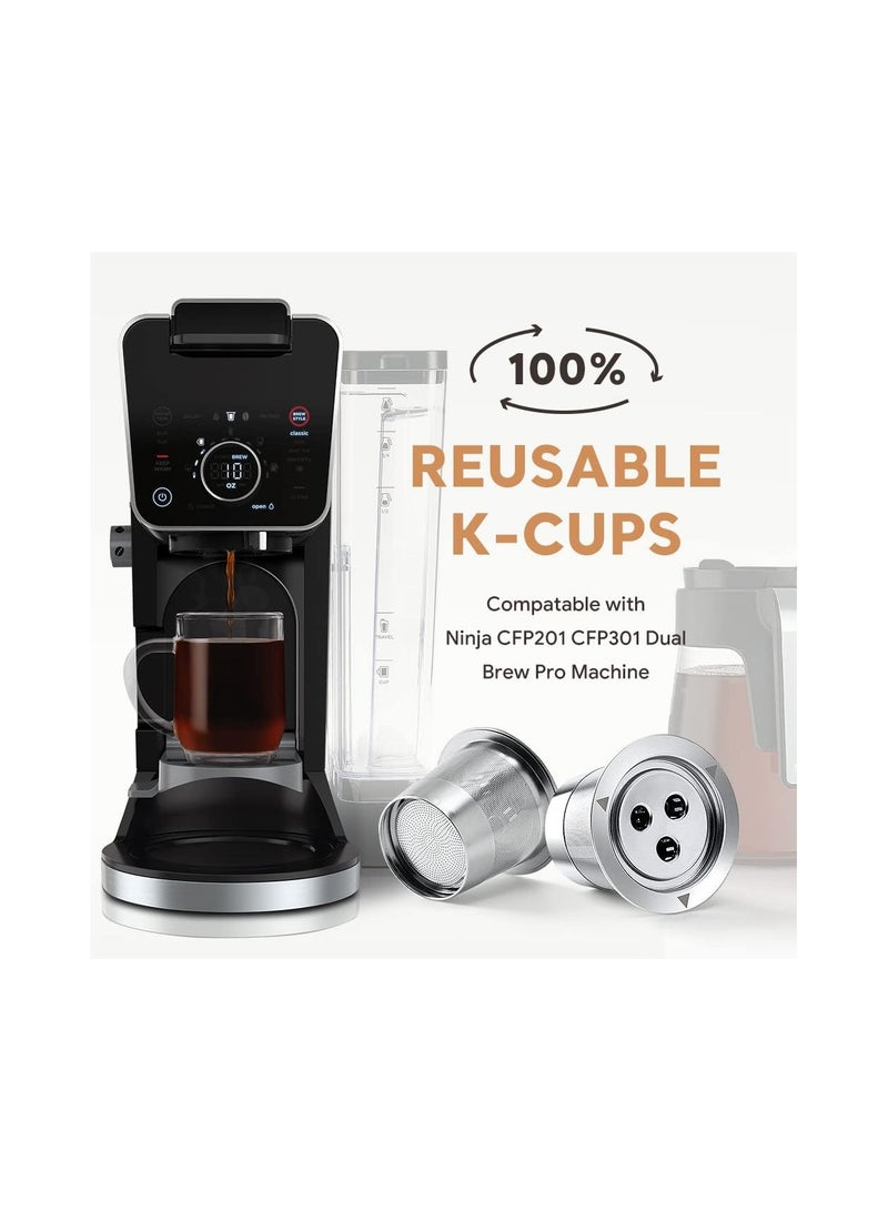 SOLARAE Reusable K Cups for Ninja Dual Brew Coffee Maker - 2 Pack Stainless Steel Permanent Filters, Compatible with Ninja CFP201 & CFP301 Dual Brew Pro Machine. Coffee Accessories Included. - Image 4
