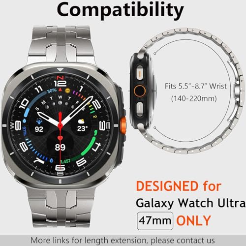 WINGLE Metal Band for Galaxy Watch Ultra Bands 47mm 2025/2024 Men Rugged Durable Armor Stainless Steel Samsung Galaxy Watch Ultra Band Classy Casual Business Bands Butterfly Folding Clasp, Titanium - Image 5