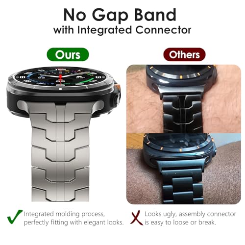 WINGLE Metal Band for Galaxy Watch Ultra Bands 47mm 2025/2024 Men Rugged Durable Armor Stainless Steel Samsung Galaxy Watch Ultra Band Classy Casual Business Bands Butterfly Folding Clasp, Titanium - Image 2