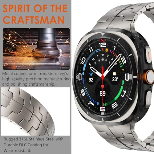 WINGLE Metal Band for Galaxy Watch Ultra Bands 47mm 2025/2024 Men Rugged Durable Armor Stainless Steel Samsung Galaxy Watch Ultra Band Classy Casual Business Bands Butterfly Folding Clasp, Titanium - Image 3