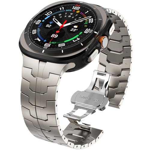 WINGLE Metal Band for Galaxy Watch Ultra Bands 47mm 2025/2024 Men Rugged Durable Armor Stainless Steel Samsung Galaxy Watch Ultra Band Classy Casual Business Bands Butterfly Folding Clasp, Titanium - Image 1