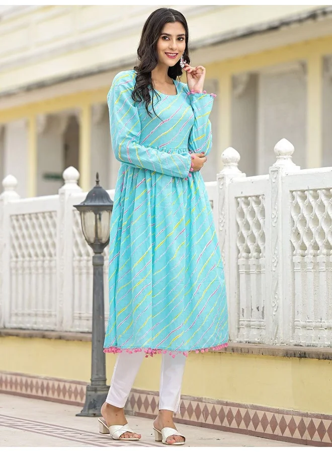 AKS  Sky Blue Leheriya Kurta for Women | Best Price UAE